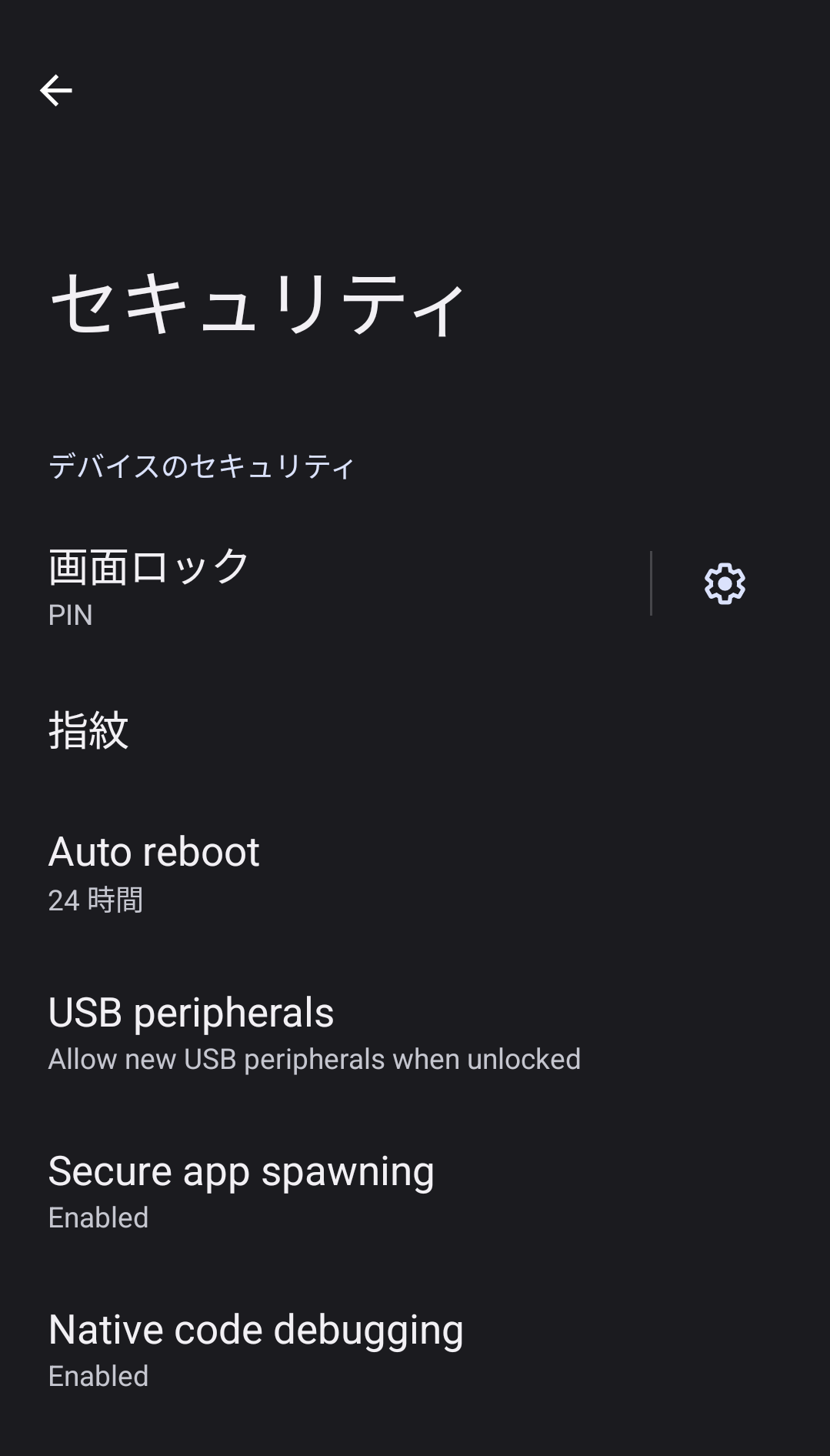 セキュリティメニュー